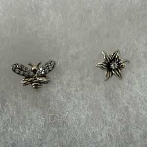 Elegant Silver Bee and Flower Earrings